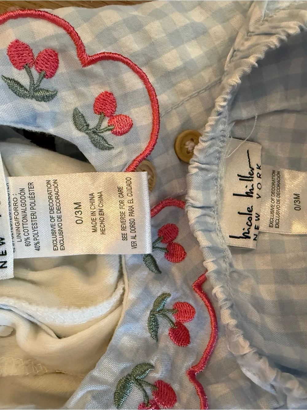 Nicole Miller Baby Girl Cherry Gingham Romper & Bloomers Set 0-3M